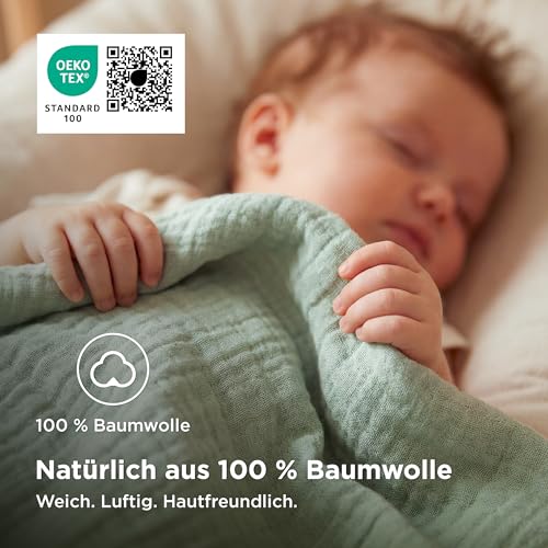 Image of BEDSURE Muslin Bed Linen 135 x 200 cm 4-Piece - Green, 80 x 80 cm Pillows, Oeko-Tex | 100% cotton bed linen sets, 2 duvet covers 135 x 200 cm and 2 pillowcases 80 x 80 cm, with zip, soft, breathable
