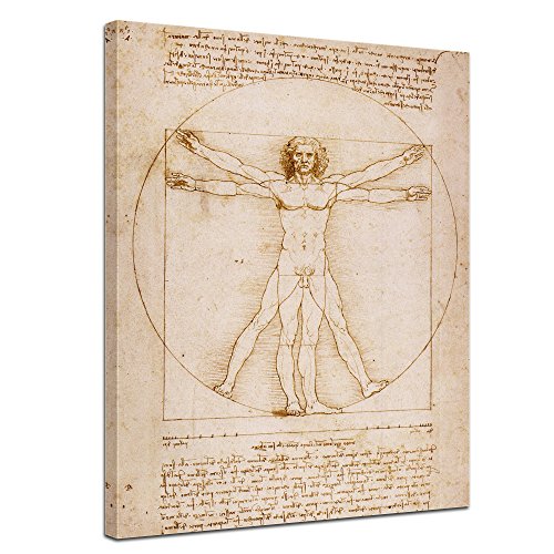 Bilderdepot24 Image de Toile - Vieux Maîtres - Leonardo da Vinci - Homme de Vitruve - 50x70 cm - Images sur Toile - Toile déco imprimée - Tableau Toile - Photo sur Toile Cover