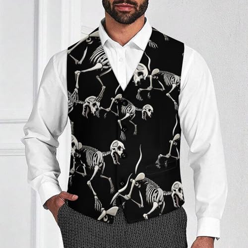 Skeleton of Running Dog X Ray Men's Suit Vest Waistcoat Vests Formal Dress with 2 Pockets for Business Casual Tuxedo2