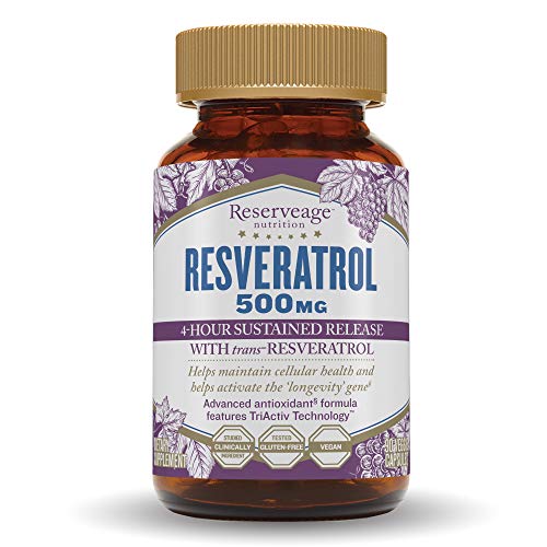 Reserveage, Resveratrol 500 mg, Antioxidant Supplement for Heart and Cellular Health, Supports Healthy Aging, Paleo, Keto, 90 Capsules (90 Servings)