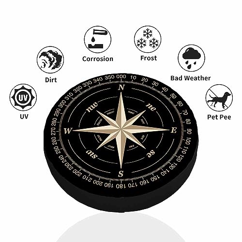 Image of Compass Rose Spare Tire Cover Wind Marine Star Black Nautical Earth World Adventure Ship Weatherproof Universal Wheel Protectors Camper Tire Covers for Trailer Rv Travel(17 inch)