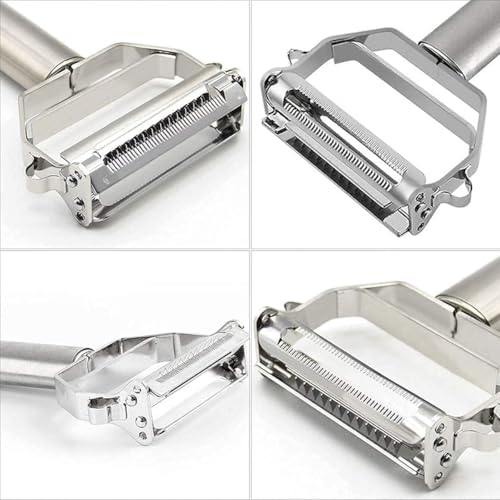 Image of Stainless Steel Julienne Vegetable Peeler Multi-Functional Fruit & Veggie Shredder Slicer and Grater for Potatoes, Carrots, Cucumbers (2 in 1 Stainless Steel Julienne Vegetable Peeler)