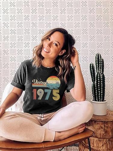 50th Birthday Gift for Women Vintage 1975 Shirts Letter Print Retro Birthday Tops Casual Short Sleeve Tee3