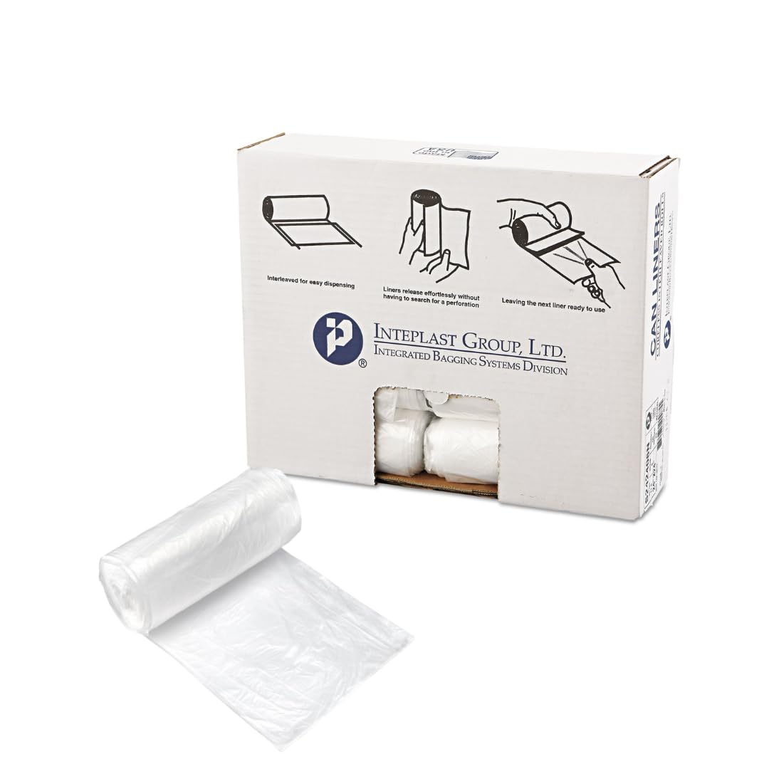 Inteplast Group High-Density Commercial Can Liners, 10 gal, 8 microns, 24" x 24", Natural, 50 Bags/Roll, 20 Rolls/Carton