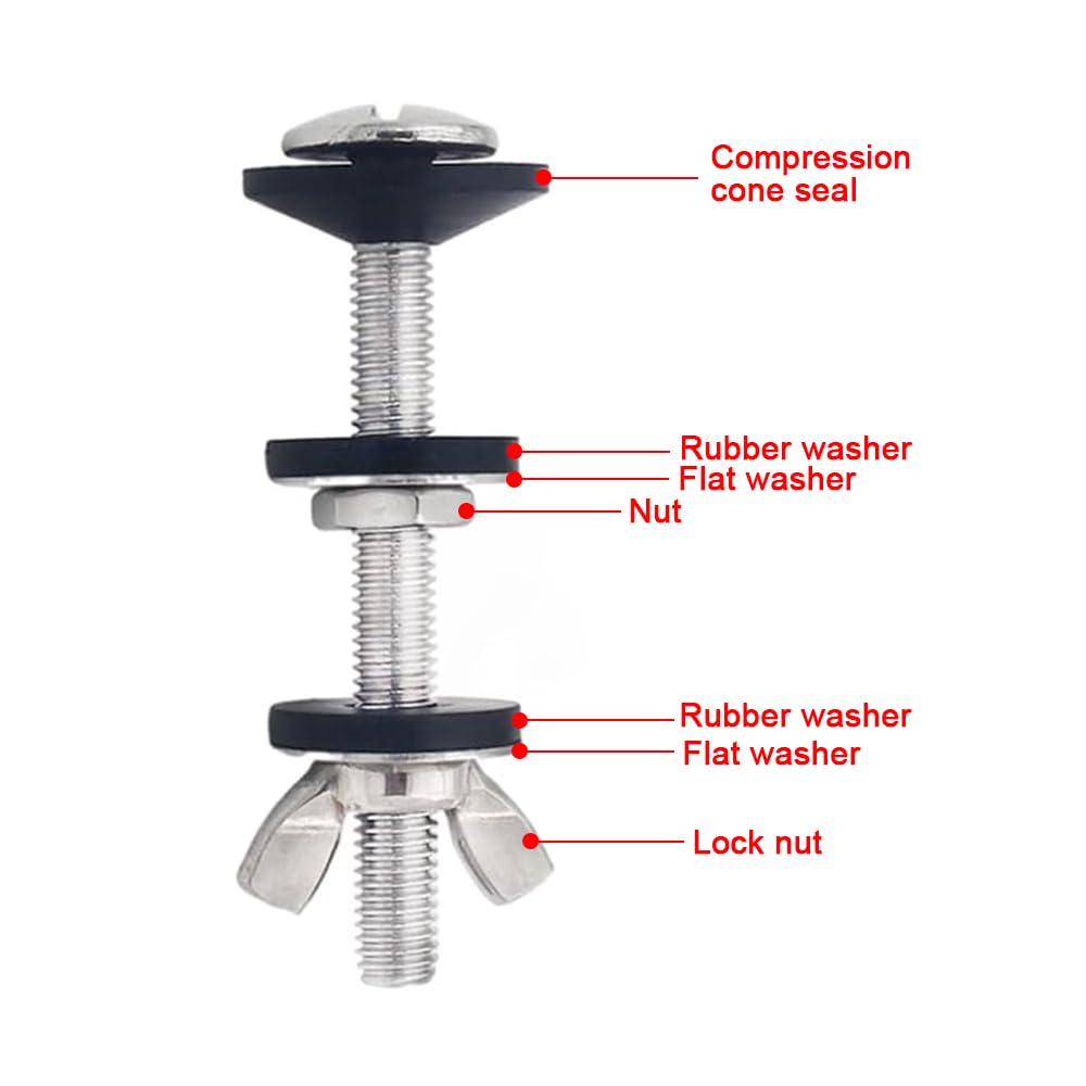 Universal Toilet Tank to Bowl Gasket Kit, 2 Kind Gasket and 2 Sets Bolt Kit Fits 2 Inch and 3 Inch Toilet Flush Valve Tank Coupling Kit - Image 4