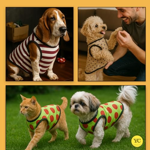 Image of Yellowcult Cute Pet T-Shirt Clothes, Summer Sweetshirts Soft Cotton Pet Random Design Outfit for Small Dog, cat, Puppy, Kitten, Diwali, Festival, Travel, Outing, Photos (S- Any 1)
