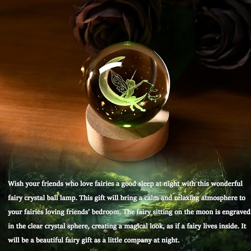 IFOLAINA Moon Fairy Crystal Ball - 3D Laser Engraved Glass Night Light, Decorative Globe, Crystal Moon Sphere - Gifts for Girls, Her, Fairy Lovers - Image 3