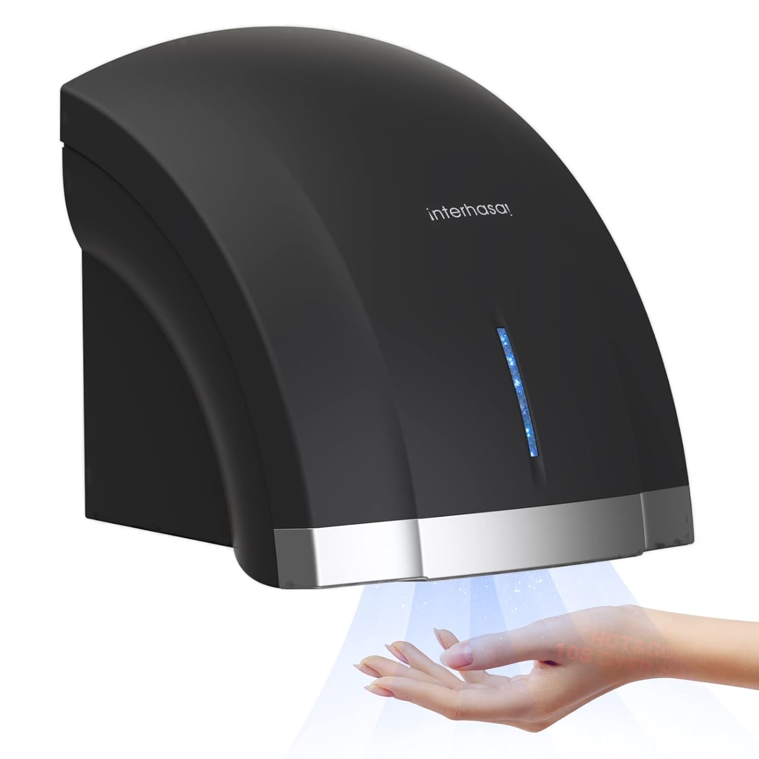 1800W Hand Dryer Touchless Sensor Automatic Hot Cold Air Commercial Hand Dryers Wall Mounted for Bathroom Home Hospital Mall Compact Electric, Energy Efficient, ABS Plastic, Black