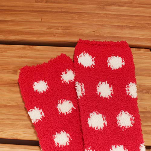 Image of BambooMN Women's Fuzzy Knee High Socks - Polka Dots and Solid Colors - 2 Sizes - 1 Pair Pack