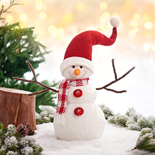 Worldeco Christmas Handmade Gift Cute Snowman Animated Plush Knit Doll Collectible Figurine Xmas Bedroom Home Decorations Holiday Presents Red Hat #TOP3