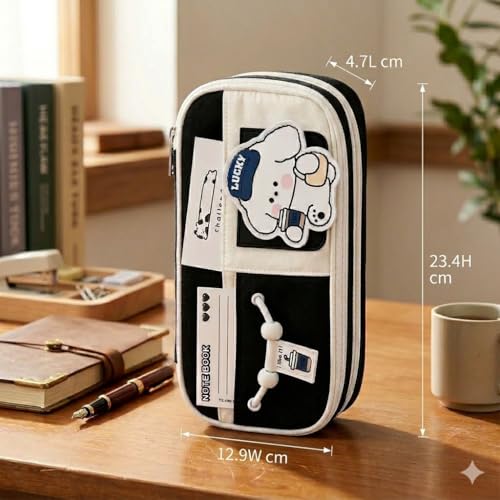 Image of Lucky Dog Pencil Pouch, 4 Compartment Storage Case | Cute Lucky Dog pencil pouch with double zipper design and spacious multi-compartment storage.