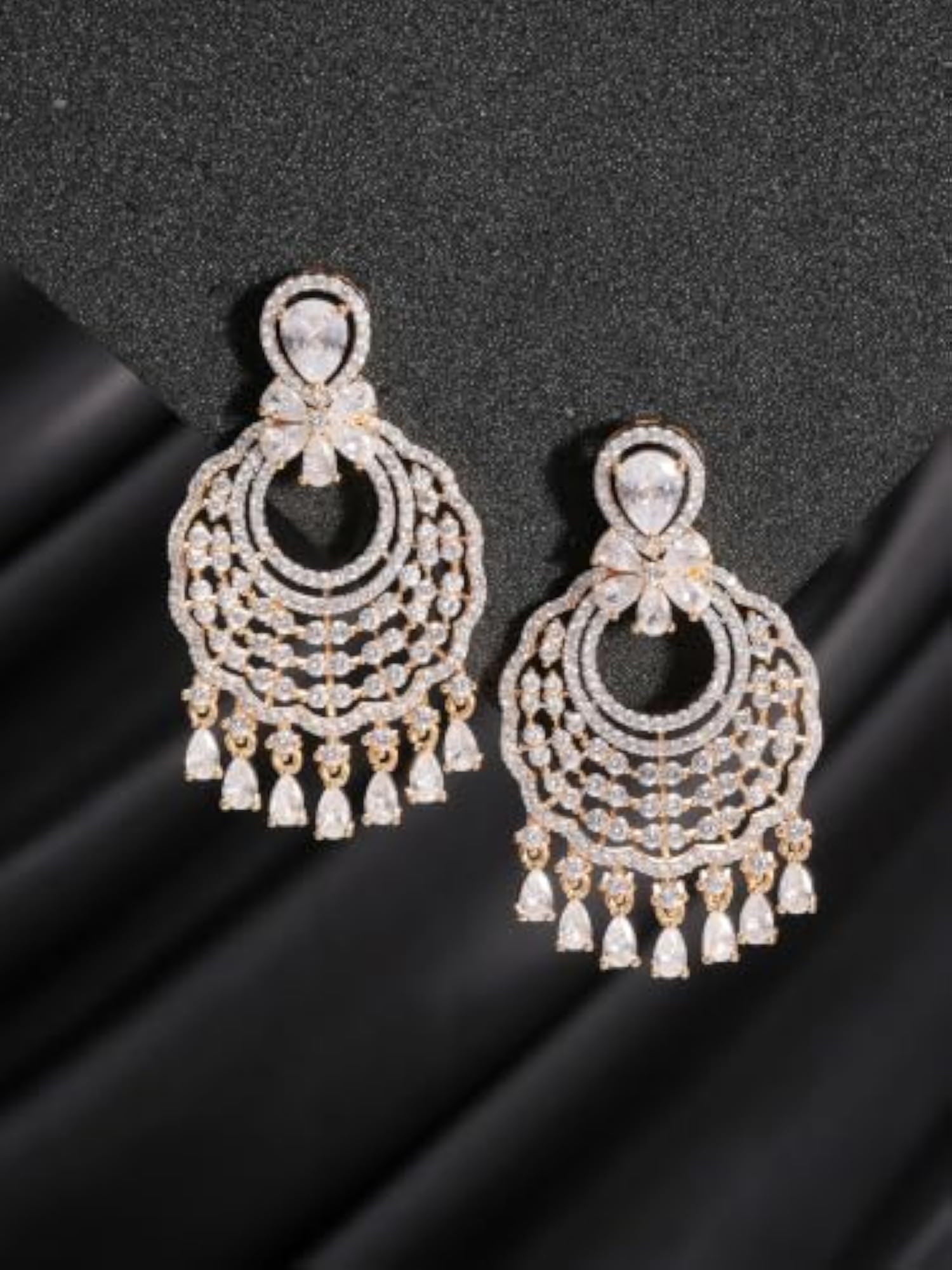 Women's Rose Gold Plated American Diamond Statement Chandbali Earrings