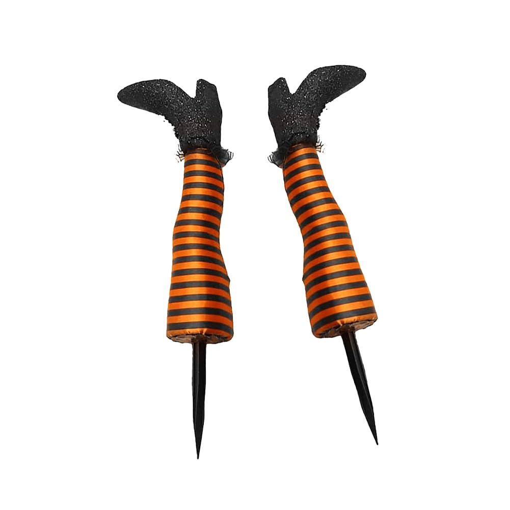 JOYWU Wicked Witch Legs Prop,2Pcs 45cm Upside Down Stripe Witch Legs Yard Stakes,Halloween Decorations for Outdoor,Funny Witch Decor,Halloween Witch Craft Prop for Yard,Cemetery,Stairs (Orange)