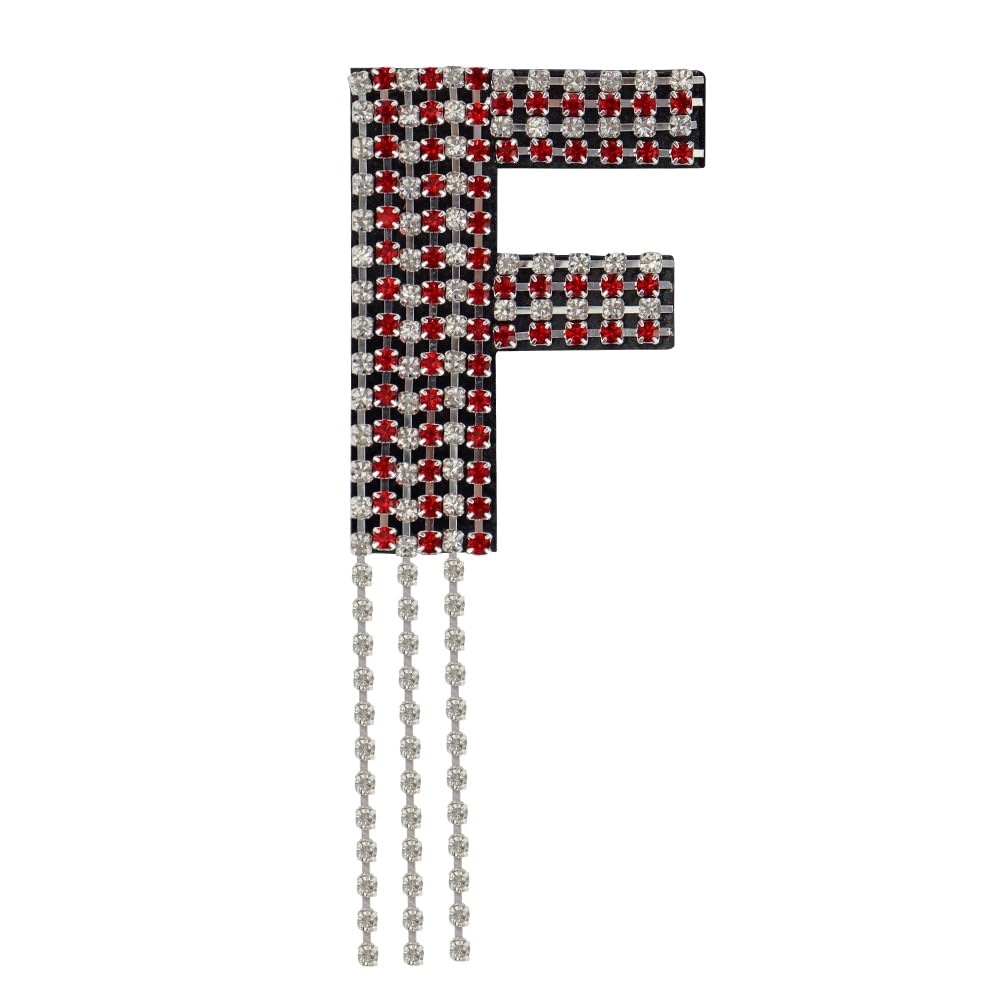 Rhinestone Sew On Patch A-Z Crystal Bead Rhinestone Letter Patch Fringe Alphabet Applique English Letter for DIY Craft Supplies 2pieces (Red F 2pieces)