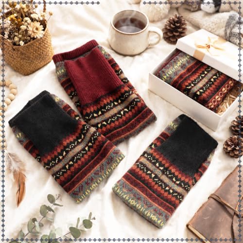 Image of SATINIOR 2 Pairs Bohemian Leg Warmers for Women Wool Blend Knit Knee High Boot Cuffs Long Winter Warm Thermal Socks (Black,Burgundy)