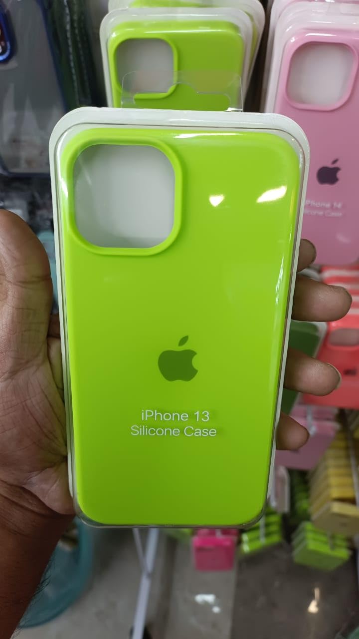 NAFS® Silicon Case Compatible with i-phone13| Camera Protect Microfiber Lining Cover | i-phone15 case Cover (Neon Green)