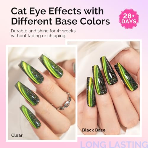 Image of MelodySusie Chameleon Cat Eye Gel Nail Polish Set 6 PCS, 15ml 0.5 Fl Oz Nude Pink Silver Glitter Holographic Magnetic Nail Polish with Magnet, UV Nail Polish for Nail Art Manicure Salon DIY at Home