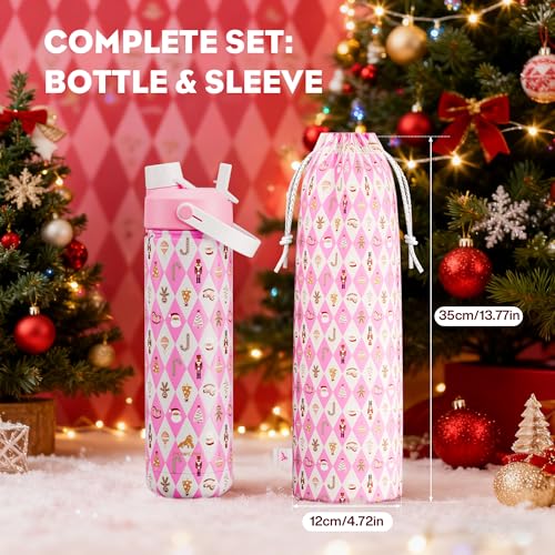Image of 26 oz Christmas Insulated Water Bottle with 2-in-1 Straw and Spout Lid, Keep Cold 24H, Leak-Proof, Fits in Car Cup Holder, Stainless Steel Water Bottle for Gift, Trip, Home (Christmas Classics Parade)