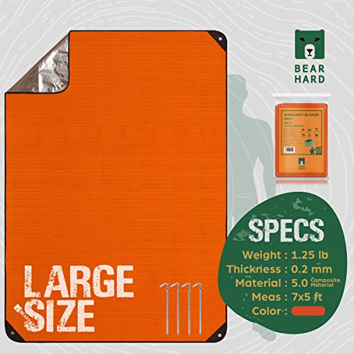 Bearhard 5.0 Heavy Duty Emergency Blanket, Emergency Tarp, Insulated Blanket, Thermal Waterproof Survival Space Blanket for Hiking, Camping, Orange