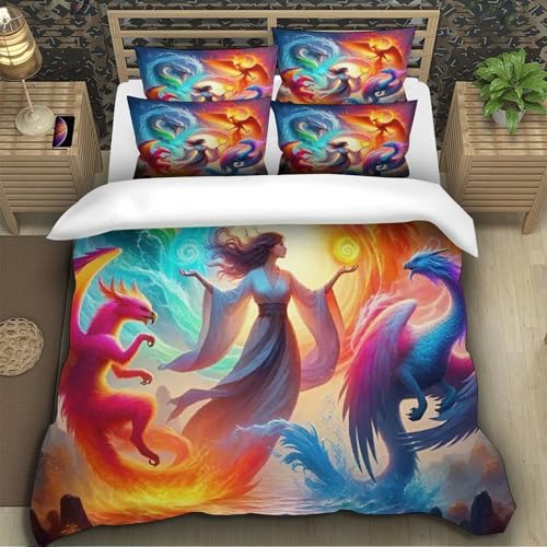Ensemble de lit imprimé en 3D dragon housse 260x220cm avec fermeture éclair cachée