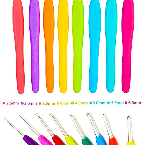 Bulfyss Knitting Crochet Hook Needle Set, 52pcs Ergonomic Sewing Knitting Needle Kit with 16pcs Soft Grip Handles Hooks 0.6mm-6mm, 1 Scissor, 1 Tape Measure, 3 Tapestry for Hand Knitted (Image - 3)