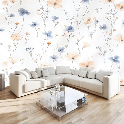 Fotomurales Papel pintado 400 x 280 cm Arte Papel tapiz Flores Silvestres Del Campo Al Estilo Pastoral, Moderna Decoración Tejido no Tejido Decoración De Pared Sala CuArteo, Gris Mural