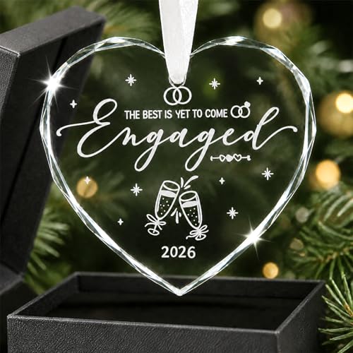 Image of 2Pcs Engagement Gifts personalised Engagement Gifts for Couples Heart Crystal Glass Keepsake Congratulations for Newly Engaged Ornament 2026 Romantic Hanging Decoration Wedding