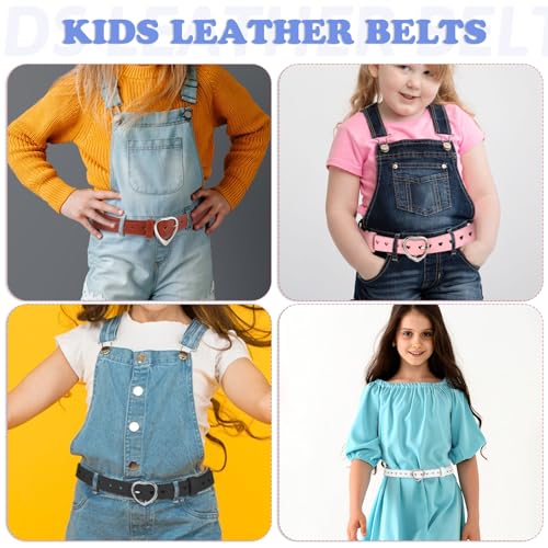 9 Pcs Girls Belt Size 6-12 Kids,Nine Colors Elastic Adjustable PU Leather Kids Belts,Hollow Heart-Shaped Metal Buckle Waist Belt for Girls Dress Pants Denim Skirts4