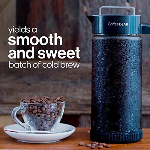 COFFEE BEAR Cold Brew Coffee and Iced Tea Maker, 1.3L Borosilicate Glass Pitcher with Reusable Filter, Dishwasher Safe