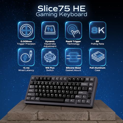Image of Mechanical Keyboard, Chilkey Slice75 HE Gaming Keyboard Wired, 75% Hall Effect Magnetic Aluminum Keyboard with WS Flux HE Clacky Switch, Rapid Trigger, 8K Polling, Per-Key RGB Custom, PC /Mac Support