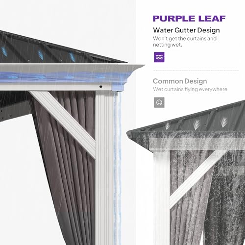 PURPLE LEAF 13' X 15' Hardtop Gazebo with Double Galvanized Steel Roof Awning and Upgrade Curtain for Patio Lawn and Garden, Grey - Image 5