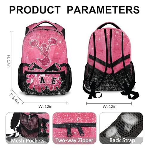 Cheer School Backpack for Girls Cheerleaders, Personalized Pink Glitter Backpacks for Kids Teams Kindergarten Preschool, 17 Inch Lightweight Custom Bookbag, Back to School Gift4