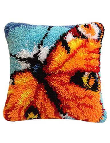 Image of clubevy Latch Hook Kits DIY Crocheting Embroidery Throw Pillow Case Needlework Cross Stitch Kits Rug Crochet Yarn Kits (Butterfly)