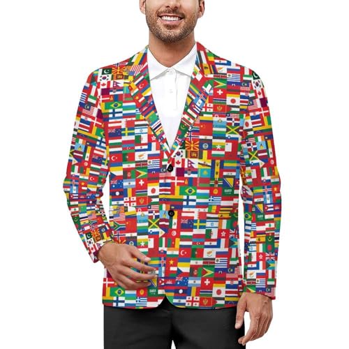 Flags of The World Men's Suit Jacket 2 Button Lapel Blazers Tuxedo Business Coat for Wedding Party