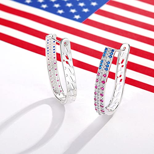 Muyuu Oval Hoop Earrings, Silver Plated American Flag Earrings, Openwork Filigree Earring Hoops For Women Fashion Jewelry #TOP5