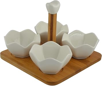 Whiteware 4 Bowl Ceramic Serving Set with Handle