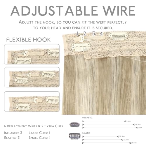 Image of WENNALIFE Wire Hair Extensions Real Human Hair 14 inch 105g Dirty Blonde Highlighted Bleach Blonde Remy Hair Invisible Transparent Wire Straight Reusable Natural Easy to Apply Reusable for Volume