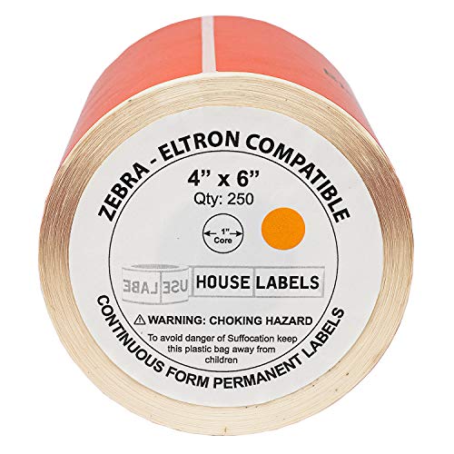 Houselabels 4" X 6" Orange Shipping Labels On 1" Core Compatible With Zebra And Rollo Printers, 1 Roll / 250 Labels Per Roll #TOP1