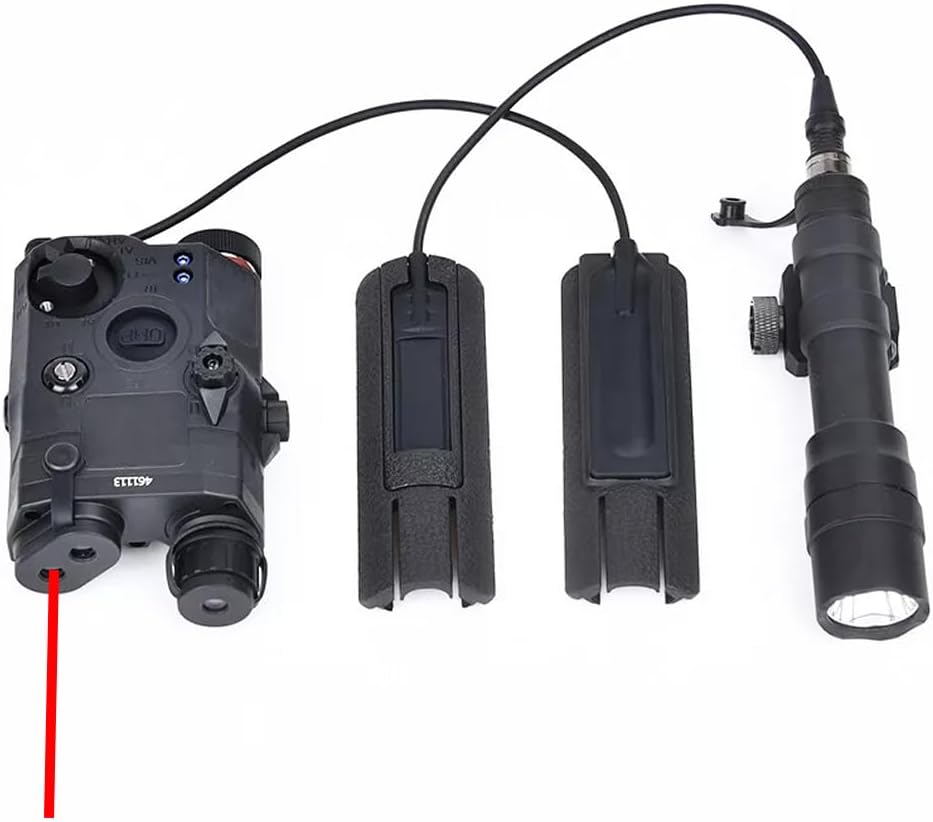 Nylon PEQ15 Aiming Box Laser Sights(with Red/Green/Blue Laser+IR Fill Light+LED Flashlight), & M600DF Flashlight & Modular Remote Pressure Switch & Pressure Switch Mount Slot Set,for 20mm Rail, Black