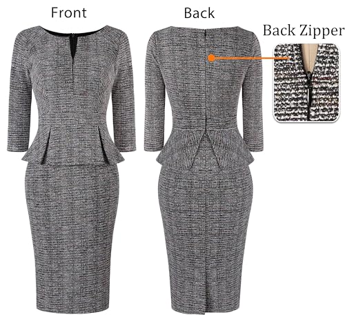 Image of VFSHOW Womens Wear to Work Front Zipper V Neck Peplum Business Office Church Flattering Pencil Sheath Dress