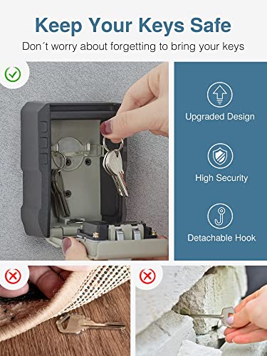 Puroma Key Lock Box With Key Hook, Resettable 4-Digit Combination Lockbox, Waterproof Key Storage Security Lockbox, Large Capacity Wall Mounted & Portable Lockbox For House Keys, Realtors, Garage Spare Keys (With Shackle) #TOP1