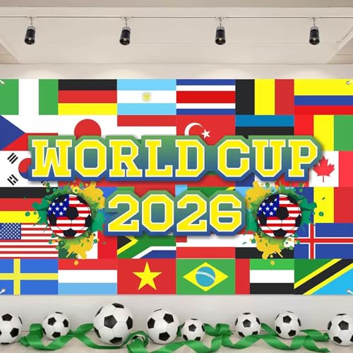 World Cup Party Backdrop Banner 71 x 43 Inch – World Cup 2026 Decoration for Soccer Themed Party Supplies, Football Photo Background for 2026 World Cup Watch Party, Sports Themed Birthday