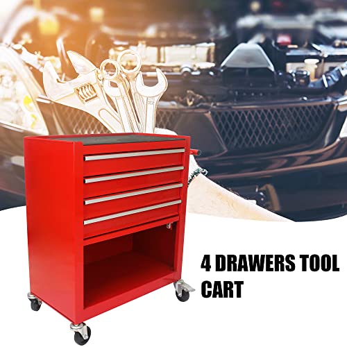 Rolling Tool Cart with 4 Drawer Tool Box,Tool Chest with Wheels,Tool Storage Organizer Cabinets for Garage, Warehouse, Repair Shop,230 LBS Capacity,24.4"D x 13"W x 26"H (Red)