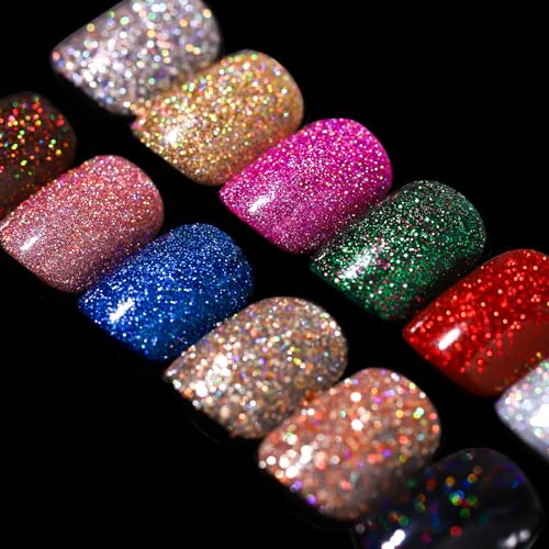 Teenitor Short Press on Nails,288PCS Glitter Square Press on Nail...