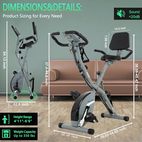 BARWING Stationary Exercise Bike for Home Workout, 5 IN 1 Foldable Indoor Cycling Bike for Seniors, 350LB Capacity, 16-Level Magnetic Resistance, Seat Backrest Adjustments - Image 7