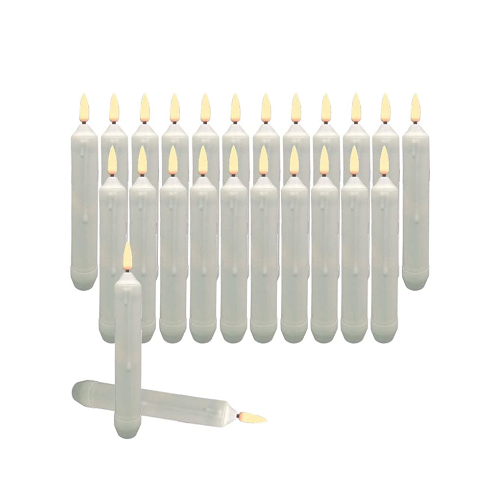 Set of 24 Yellow Mini Battery Operated LED Taper Candles, Flameless Taper Candles for Wedding Decorations,Christmas, Thanksgiving -Batteries Not Included - White Body Pillar Candles