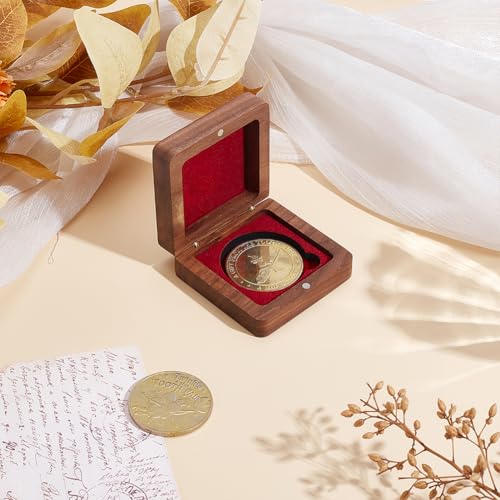 Caja de exhibición para monedas de madera y terciopelo 2.7 pulg miniatura 4