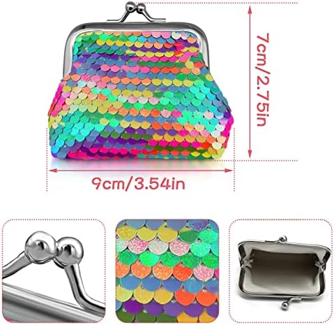 BLMHTWO 2 Pack Coin Purse for Women Sequin Small Coin Purse with Kiss-Lock Closure Colorful Glitter Reversible Sequin Change Purse Wallet for Women Girls Kids Mini Coin Purse