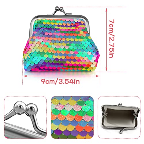 Blmhtwo 2 Pack Coin Purse For Women Sequin Small Coin Purse With Kiss-Lock Closure Colorful Glitter Reversible Sequin Change Purse Wallet For Women Girls Kids Mini Coin Purse #TOP1