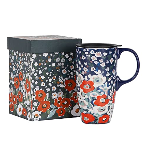 Topadorn Ceramic Travel Mug with Lid Coffee Mug with Gift Box Latte Mug Coffee Cup, 17oz Large Capacity Mug Home Office Gift